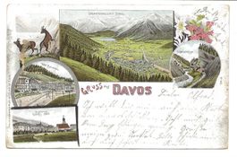 Gruss aus Davos Dorf (GR) Hotel Belvedere - rare Litho 1899