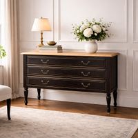 Elegante schwarze Kommode mit Holzplatte—Klassisches Design