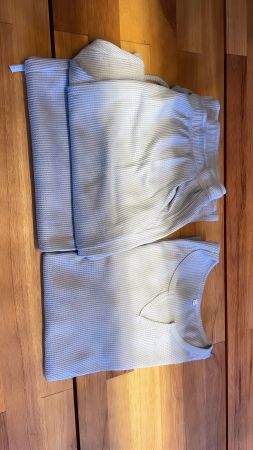 Loungewear-Set lang in Waffelstrick, Gr. M, grau