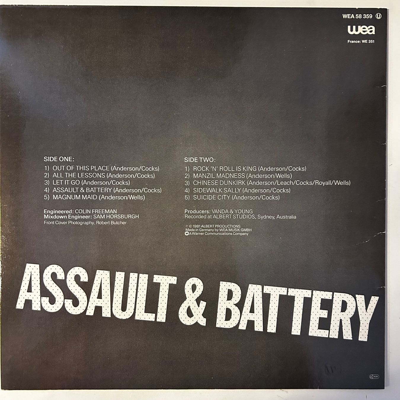 Dischi in vinile: Rose Tattoo - Assault & Battery, LP Vinyl 1981 WEA – Usato da Aesch BL venduto da BlueMusicRecords 1