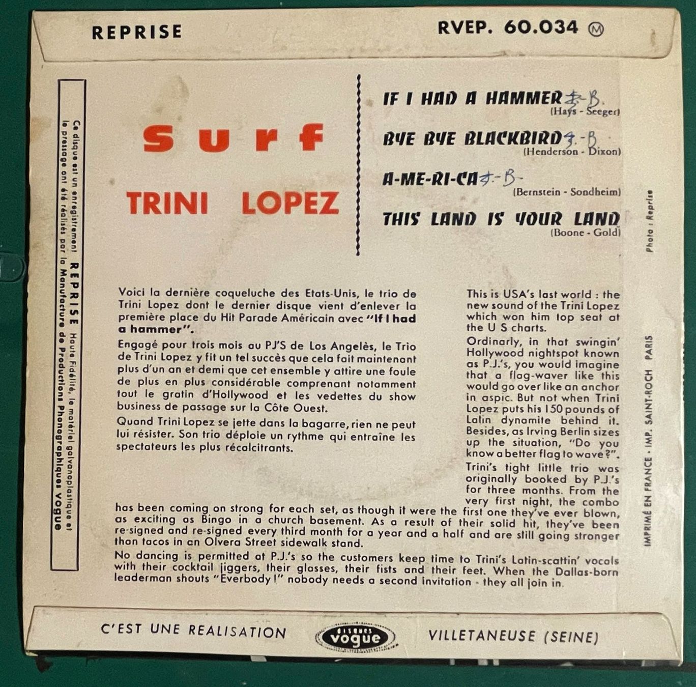 Dischi in vinile: EP: TRINI LOPEZ - If I Had A Hammer – Usato da Frenkendorf venduto da Yard-Sale-2000 1