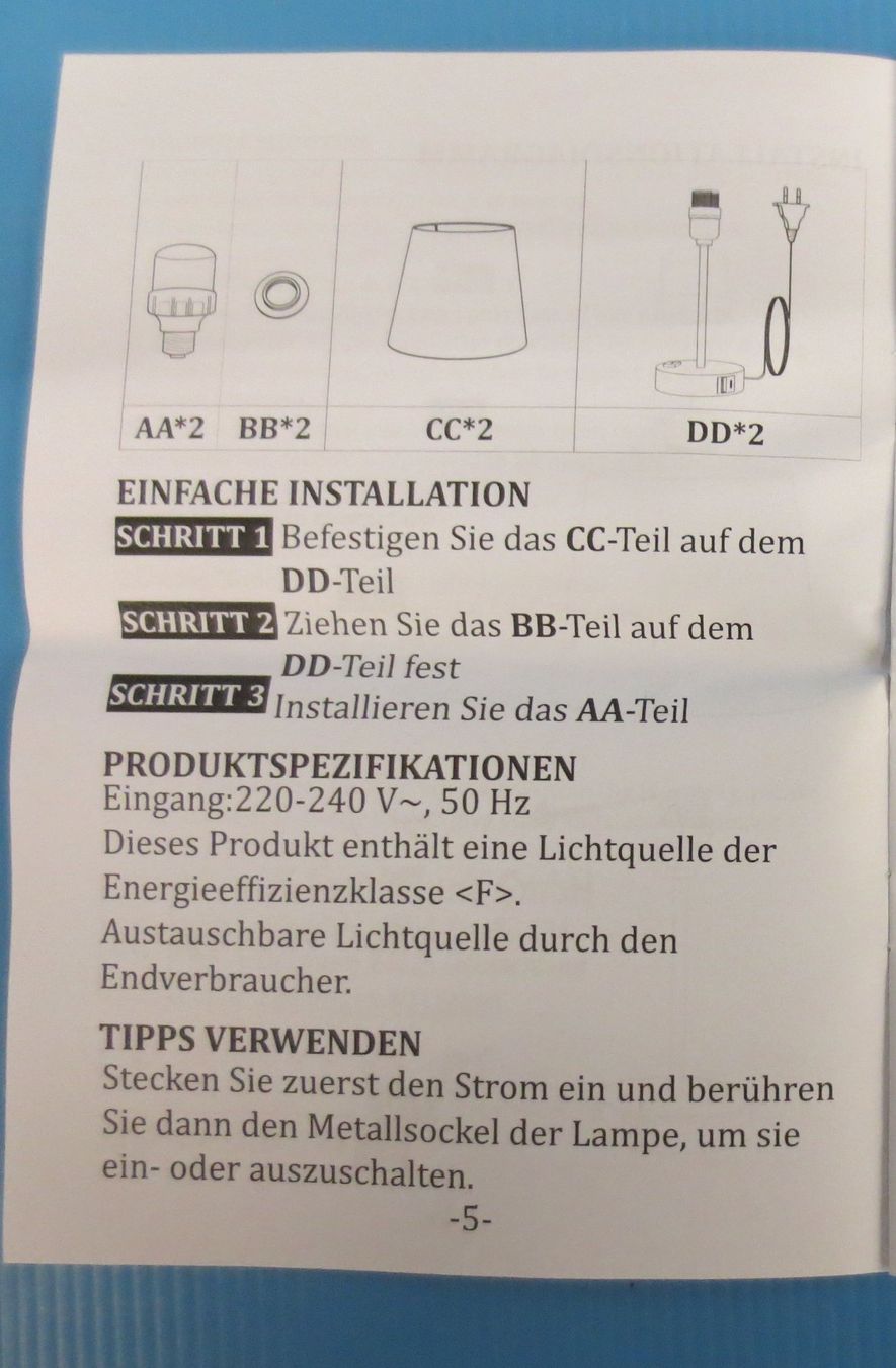 Lampen: Nachttischlampe Touch Dimmbar 2er SET Ladefunktion USB A+C – Neu und originalverpackt aus Sulz LU von Elektrofachverkauf 9