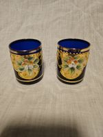 2 Verres à shot bleus et dorés, peints à la main
