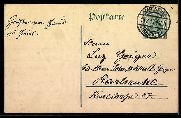 Cartoline postali: Handgemalt sign. Otto Eichrodt: Karlsruh – Usato da Berlin venduto da bartko-reher 1