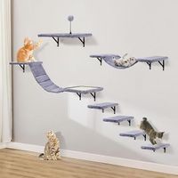 Katzen kletterwand Set,7 Teiliges Holz Katzenmöbel, grau