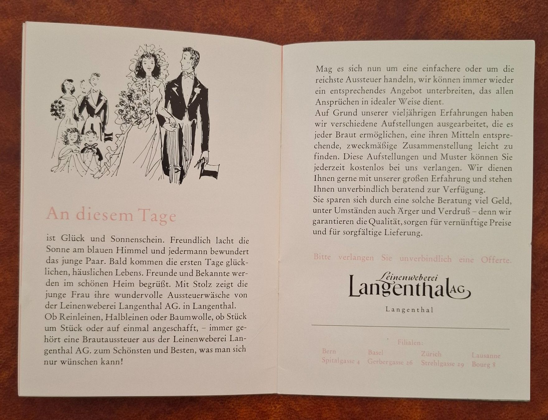 Dokumente: 2 Werbe-Broschüren der Leinenweberei Langenthal AG ca. 1940 – Gebraucht aus Wil SG von Clanx 1
