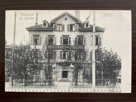 GRUSS AUS ST. GALLEN Restaurant zum Storchen, belebt, 1914
