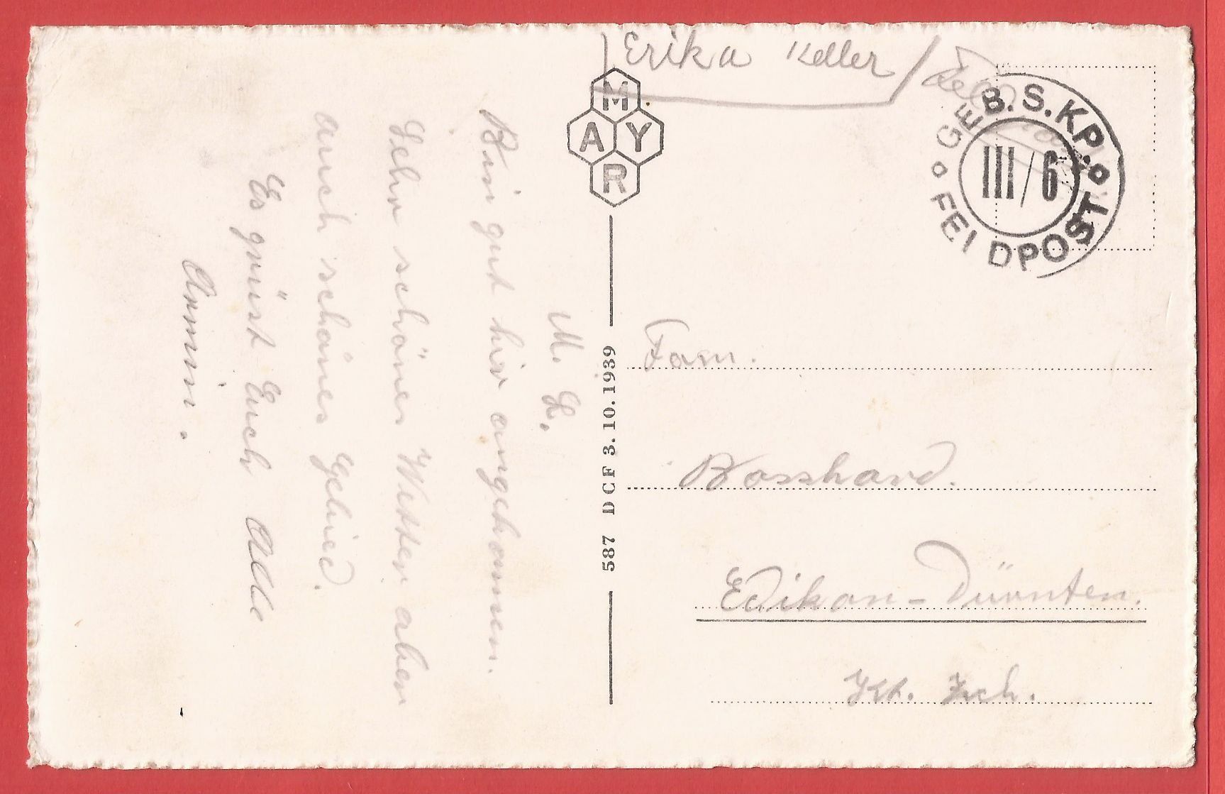Cartoline postali: Arogno - Fotokarte ca. 1940 – Usato da Fislisbach venduto da Porano 1