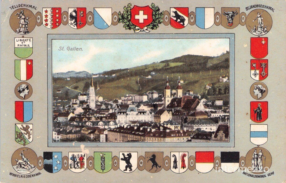 Ansichtskarten: St. Gallen SG // 1908 Altstadt Denkmäler – Gebraucht aus Basel von intermezzo12