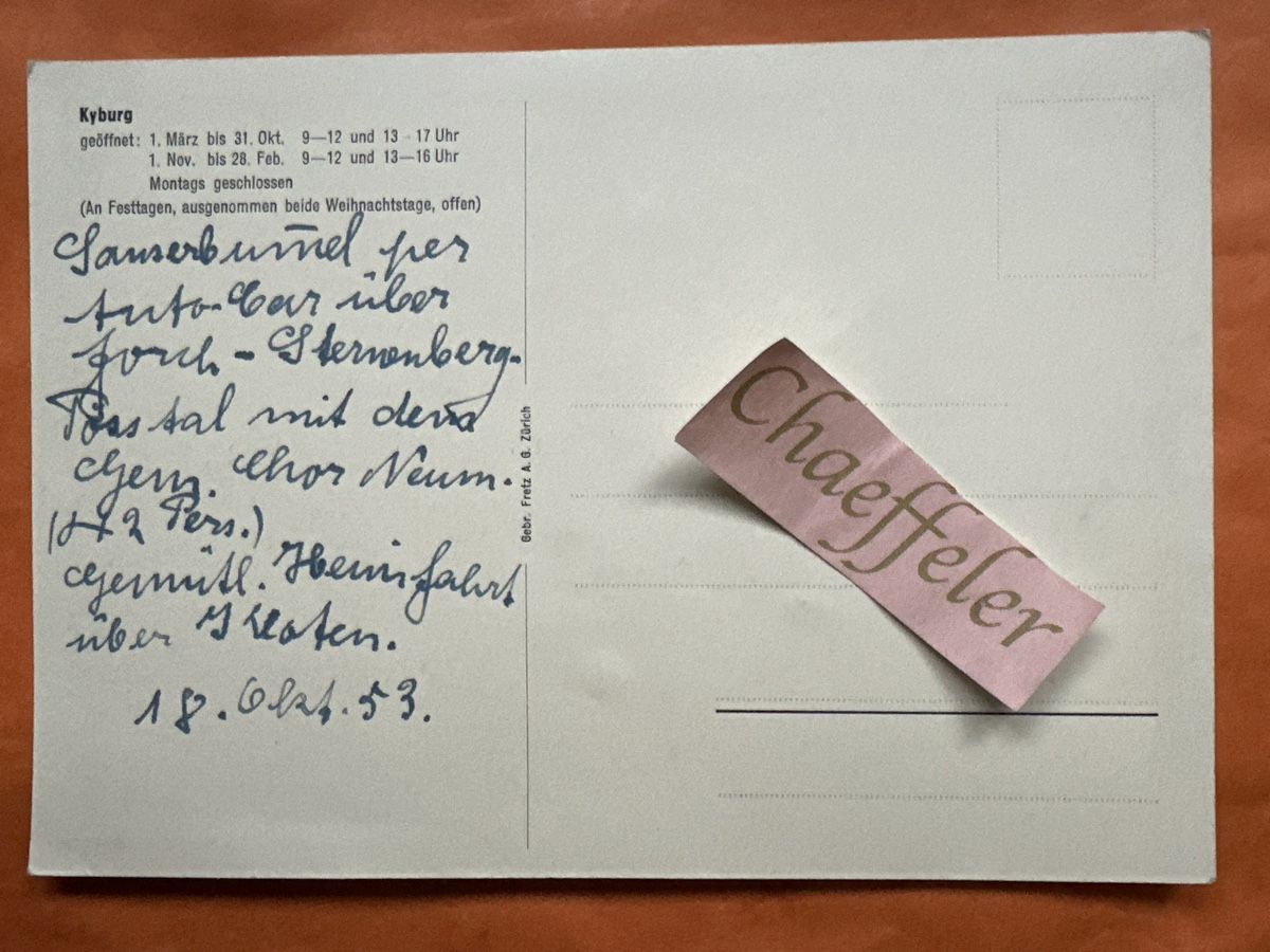 Cartoline postali: 1953 Schloss Kyburg – Usato da Zürich venduto da Chaeffeler 1