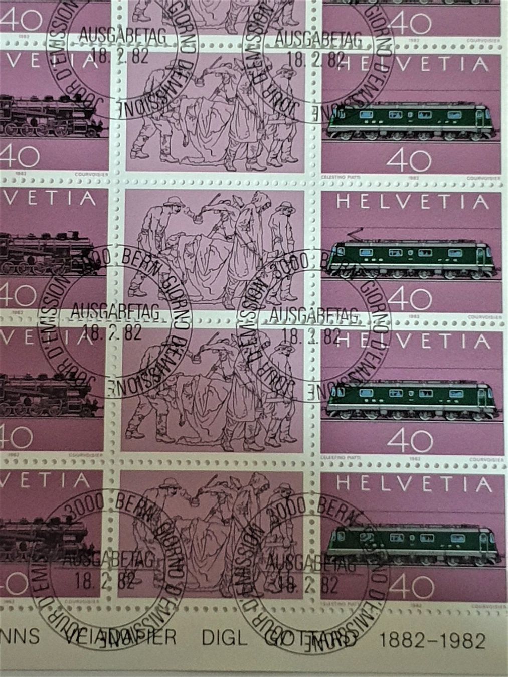 Alle Briefmarken: (82) 100 Jahre Gotthard-Bahn im Bogen ET – Gebraucht aus Schwarzhäusern von Inot3 2