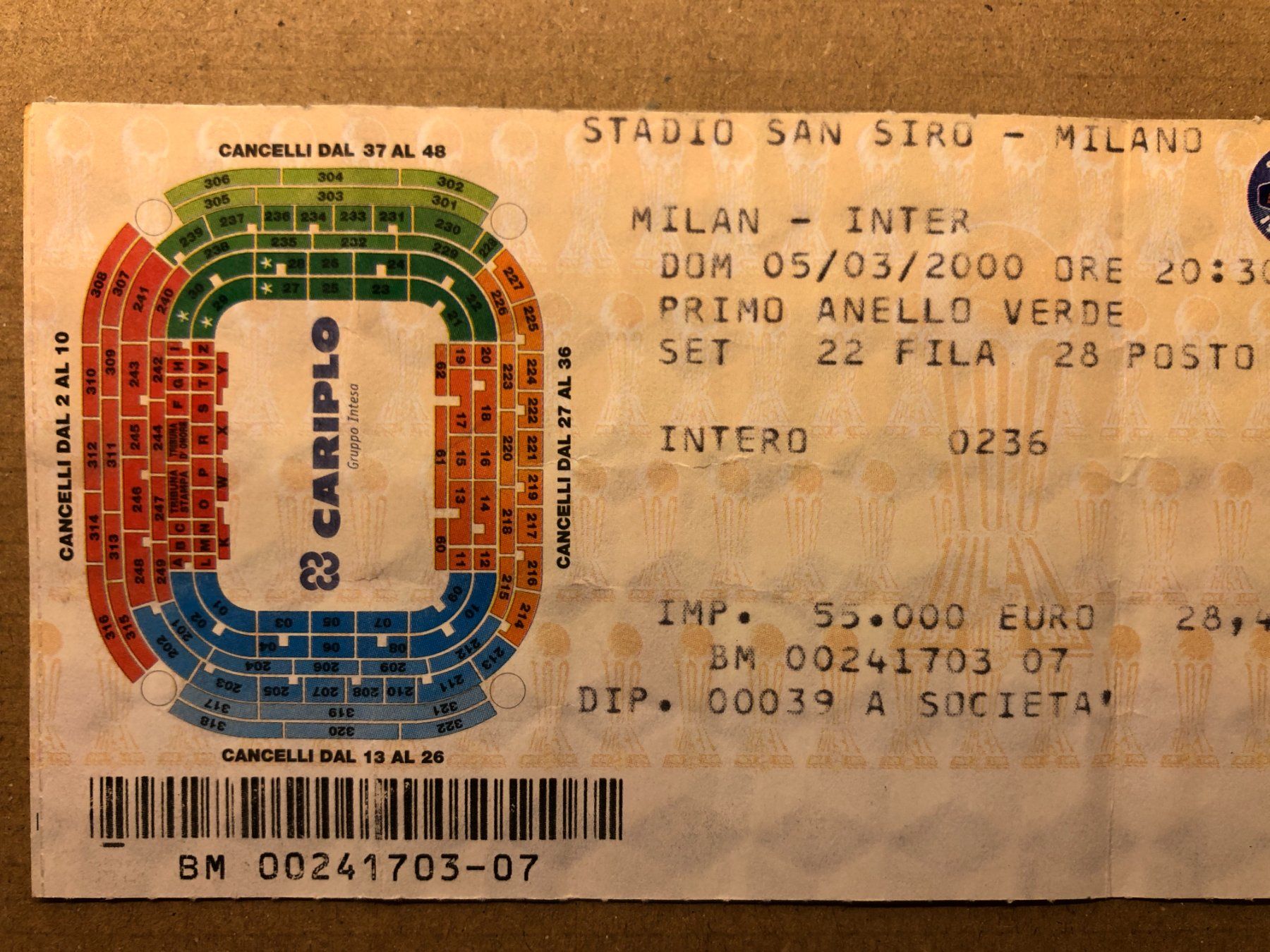 Biglietti: MILAN-INTER - San Siro - 05.03.2000 – Usato da Aarberg venduto da umearocks 1