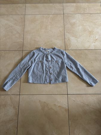 Veste courte femme bleu gris style tweed