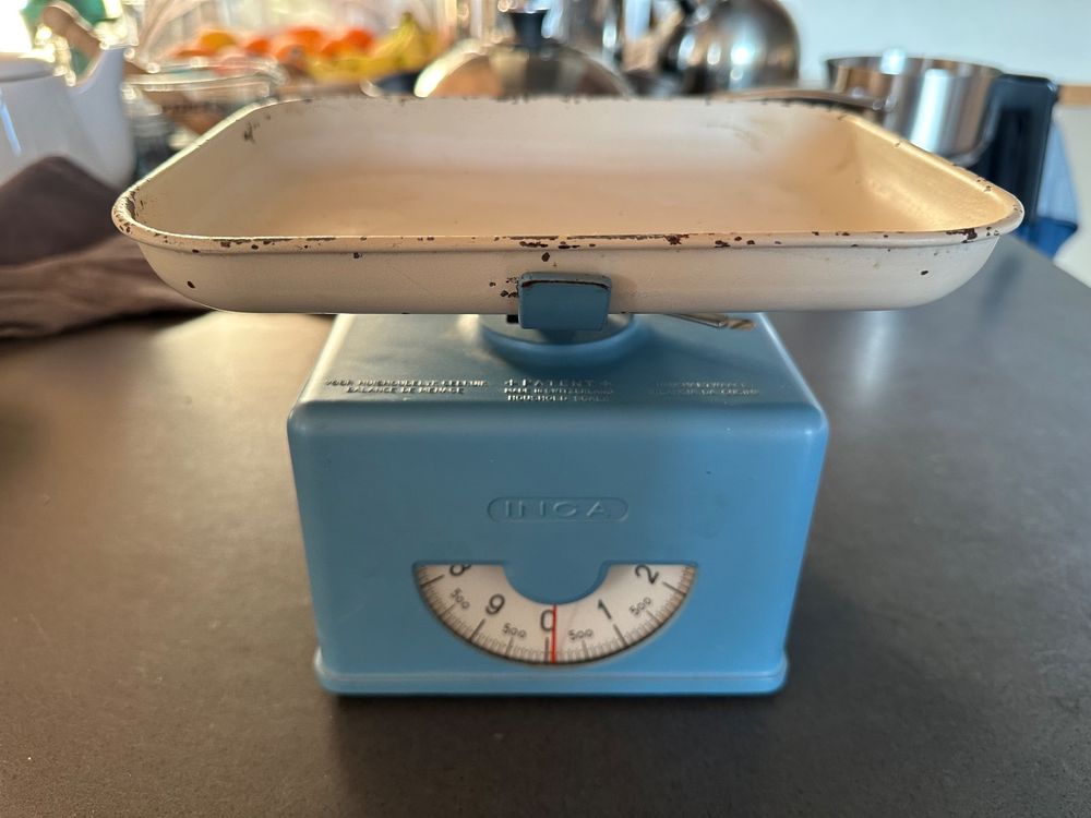 Ancienne Balance De Cuisine Inca Super – Métal Beige, Plateau – Reproduction 1950/60