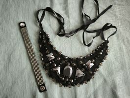 Set: Schwarze Halskette & Armband mit Swarovski Kristallen 