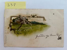alte Postkarte Frühling mit Baum und Feld, 1899