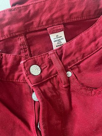 Denim Jeans, Vintage Fit High Waist, weinrot, Gr. 27