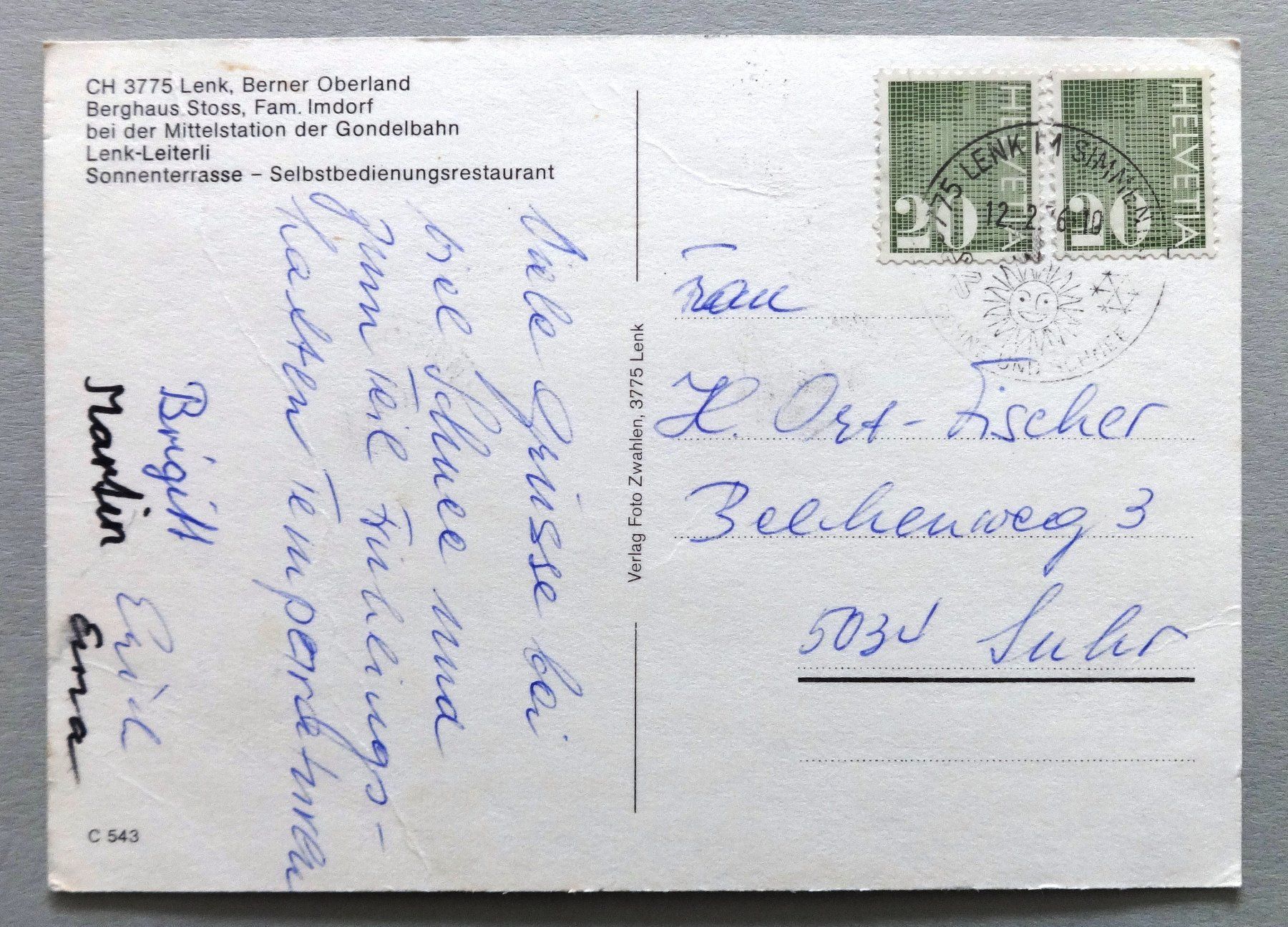 Cartoline postali: Lenk, B.O., Berghaus Stoss – Difettoso da Fétigny venduto da Billy2miny 1