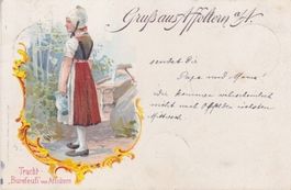 Gruss aus Affoltern am Albis -Chromo-Litho mit Trachtenfrau.