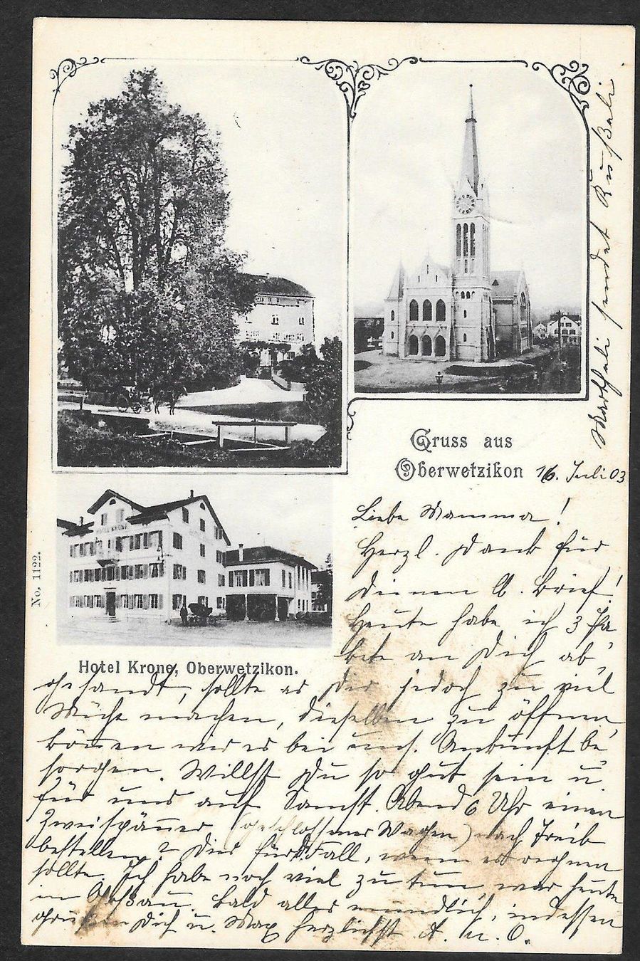 Cartoline postali: Oberwetzikon 3 Bilder mit Hotel Krone – Usato da Olten venduto da clotaldi