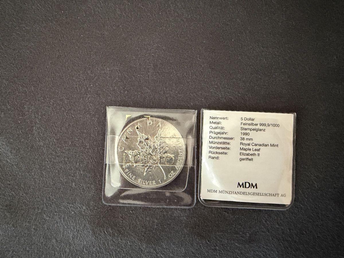Alle Münzen: 2x 1oz Silber Maple Leaf Jahr 1990 – Neu und originalverpackt aus Rossrüti von MarktKompass 1