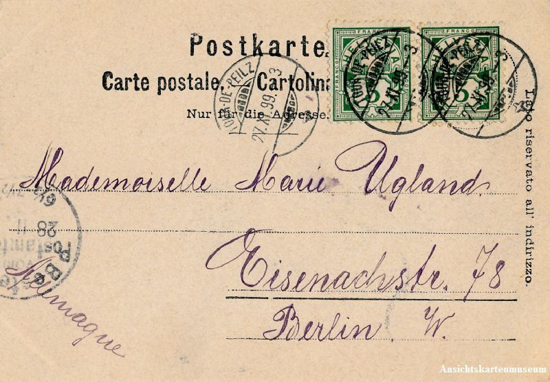 Cartoline postali: Vevey - Vue générale + 1899 – Usato da Emmenbrücke venduto da teestube 1