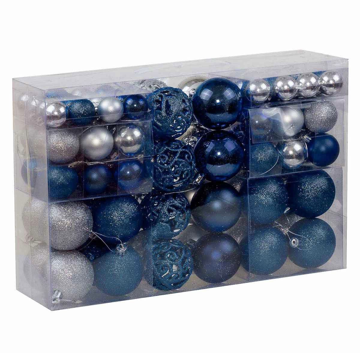 Tutte le decorazioni: Riesen Weihnachtskugelset 100 teilig Silber/Stahlblau – Nuovo e nell'imballaggio originale da Basel venduto da Seifehuesli