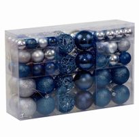 Riesen Weihnachtskugelset 100 teilig Silber/Stahlblau