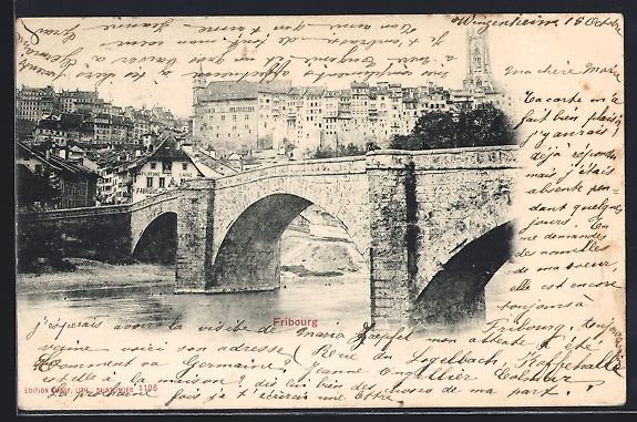Cartoline postali: Fribourg, Ortsansicht von steinerner Br – Usato da Berlin venduto da bartko-reher
