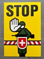 WARN SCHILD TAFEL ARMEE MILITÄR STOP SCHWEIZER GRENZE, GROSS