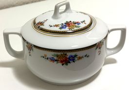 Zuckerdose Langenthal 1933 Porzellan weiss farbiges Dekor