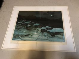 Lithographie: Wallis Valais Chalet Village
