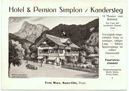 Litho KANDERSTEG Hotel & Pension Simplon, Frau Wwe. Kunz-Obi