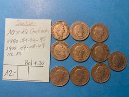SUISSE : 10 X 10 CENTIMES 1880 à 1913 - voir détail -