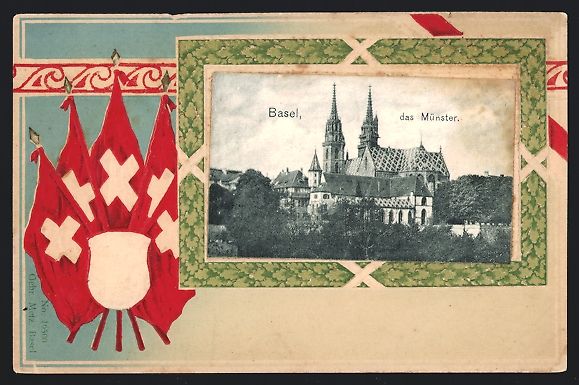 Cartes postales: Litho Basel, Das Münster, Flaggen, Pass – D'occasion à Berlin par bartko-reher