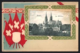 Litho Basel, Das Münster, Flaggen, Pass