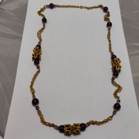 Vintage Opernkette  Lange Halskette  Violett & Gold C6