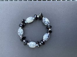 Armbänder: Stein schwarz/ rot dünn/ Metallic 