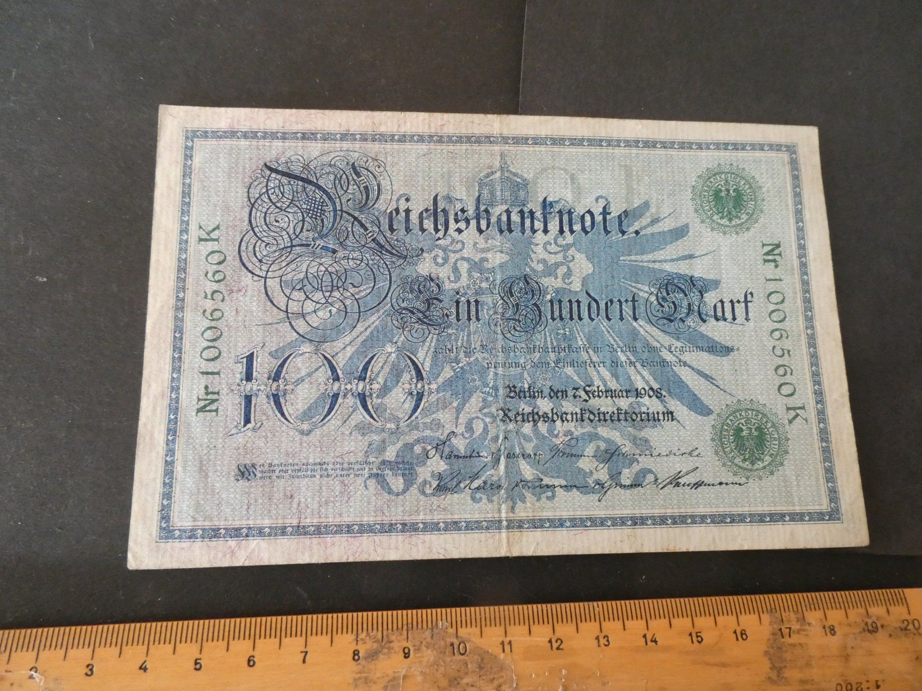 Banconote: Dt. Reich 1908, 100 Mark Sigel grün – Usato da Hinterforst venduto da Rohusri