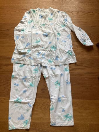 Pyjama lang gemustert Weiss/Blau/Grün Grösse M