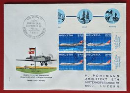 PRO AERO 47 SWISSAIR FLUGPOST GENF NÜRNBERG VIERERBLOCK 1972