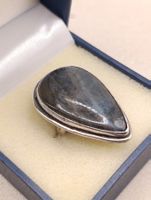 Vintage 925er Silber Ring mit XL Natur Labradorit Top