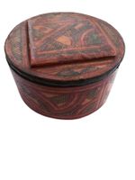 dose ganz mit Leder überzogen, 10 cm Durchmesser, 5 cm hoch