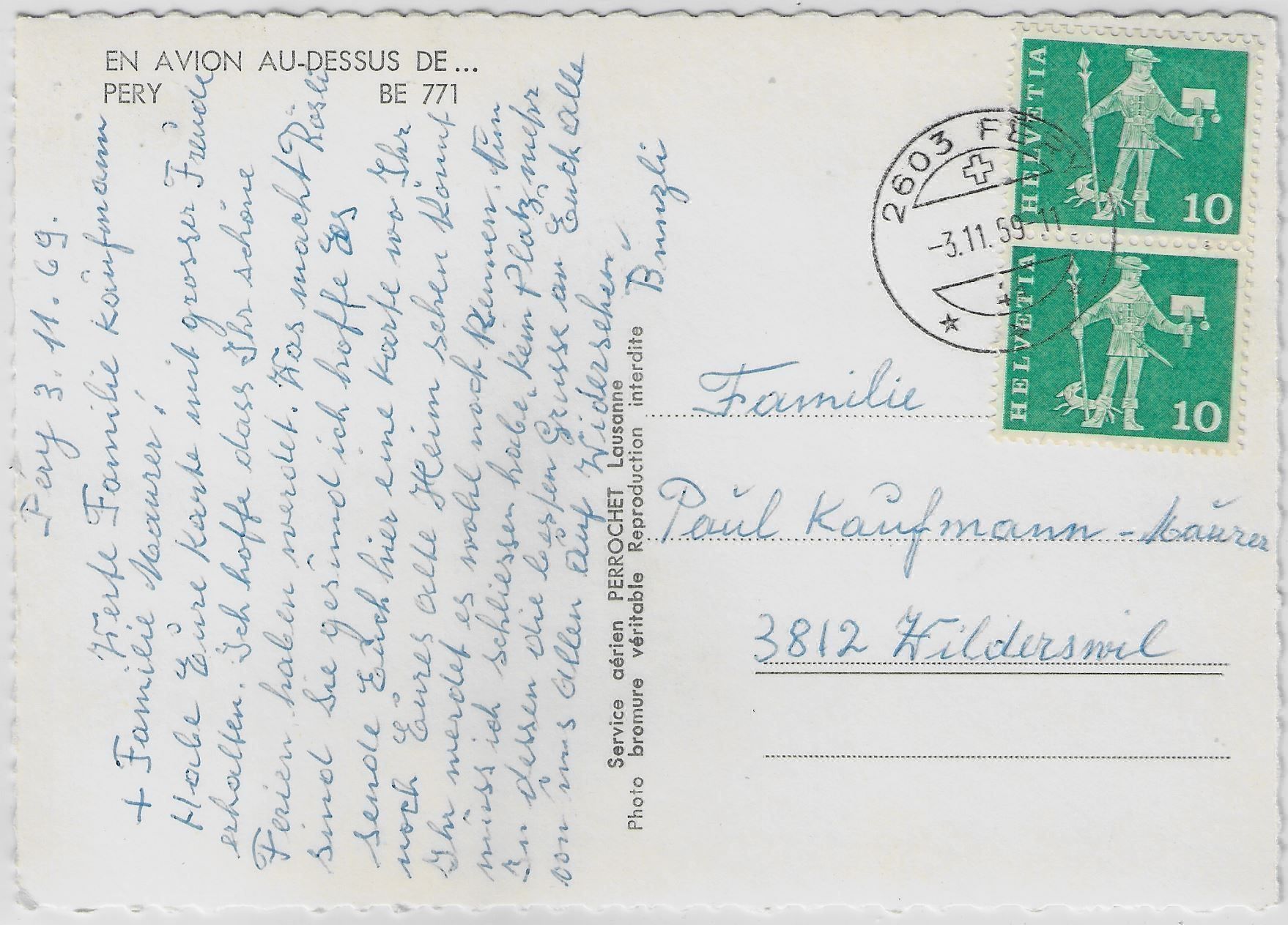 Cartoline postali: En avion au-dessus de Pery BE – Usato da Ettingen venduto da Kartenplanet 1
