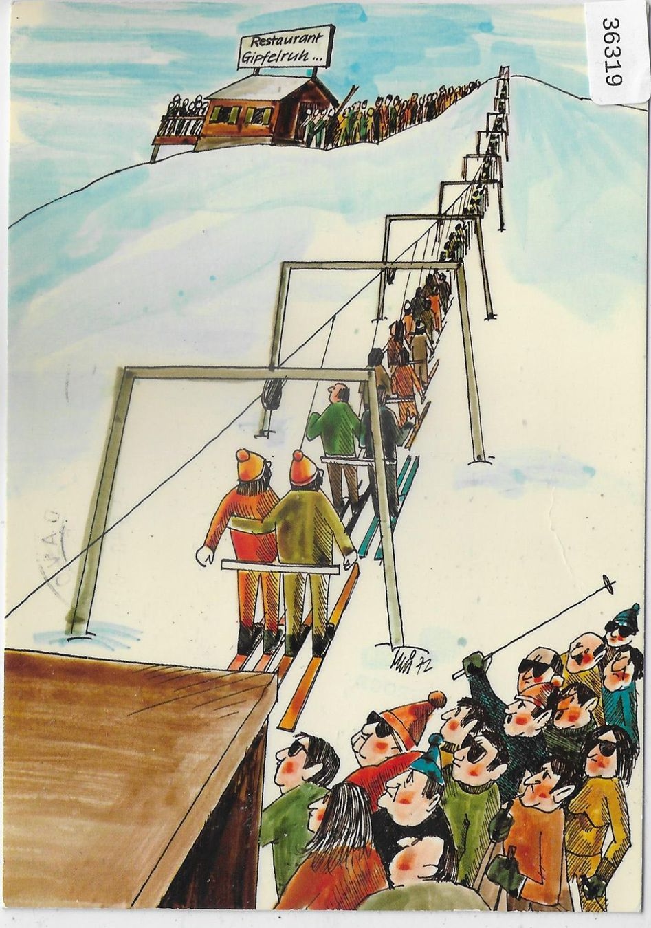 Cartoline postali: Humor - Skilift - Restaurant Gipfelruh – Usato da Ettingen venduto da Kartenplanet