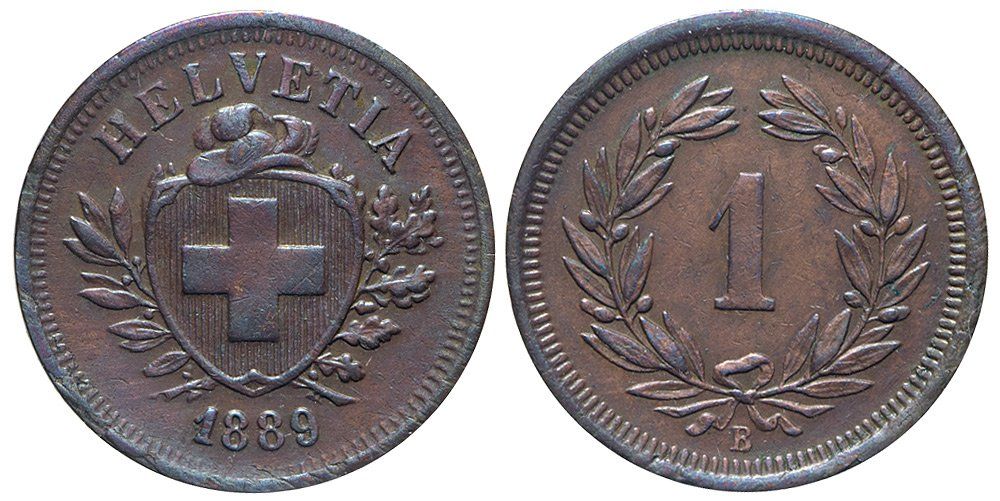 Tutti le monete: 1 Rappen 1889 (02) – Usato da Chiasso venduto da Novamarketing