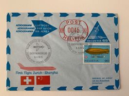 3 Aerogramme Eröffnungsflug Zürich-Peking-Shanghai 6.04.1975