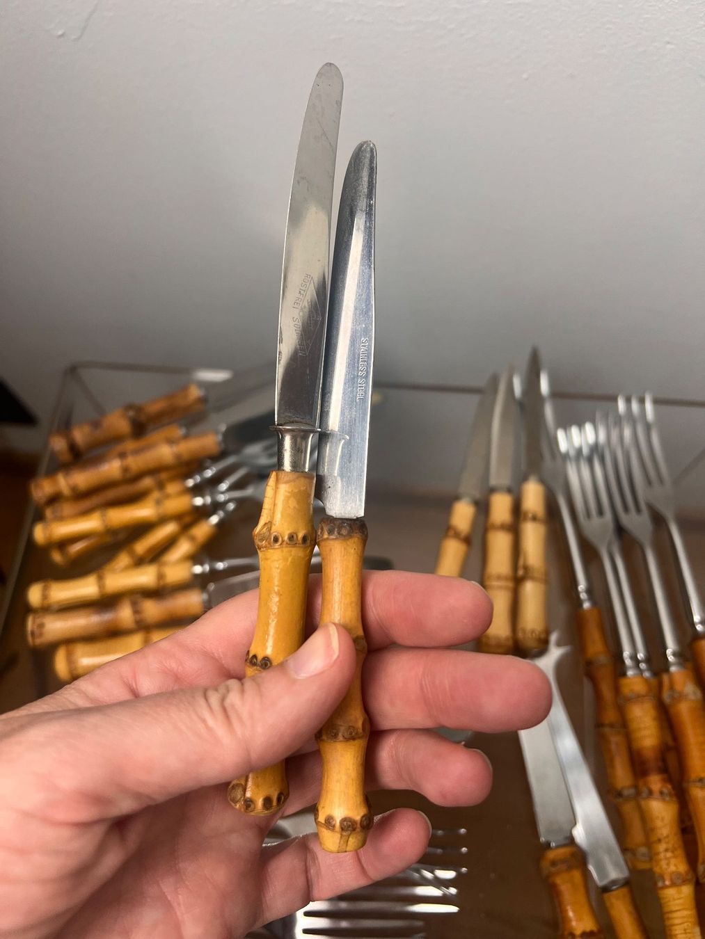 Forchette: Vintage Bambus Besteck Set, 35 teilig, 70er, BOHO CHIC – Usato da Winterthur venduto da Fantasticdancer 9