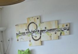 Tableau décoratif abstrait 4 parties beige et vert