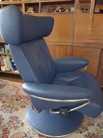 Stressless Sessel Leder blau mit passendem Hocker